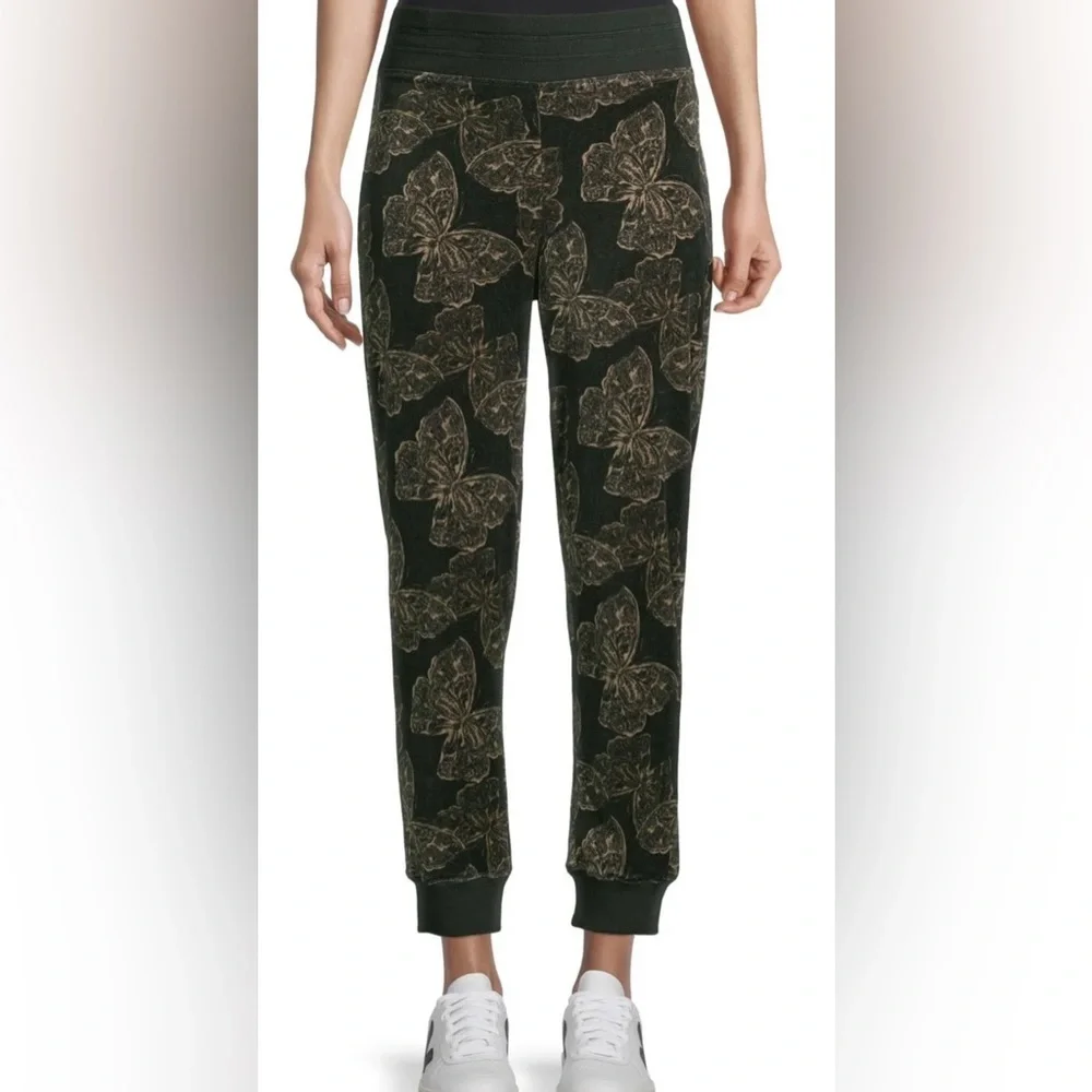 Johnny Was Zuri Modern Velour Sweatpants Black & Butterflies Size X-Large - Picture 3 of 12